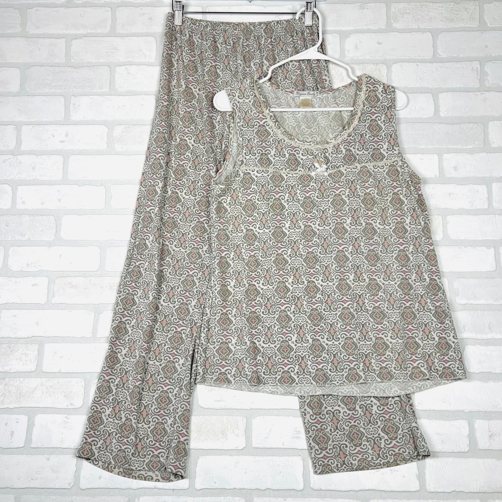 Elegant Emily Womens Pajama Set Medium Grey Pink Geometric Tank and Pants 2pc